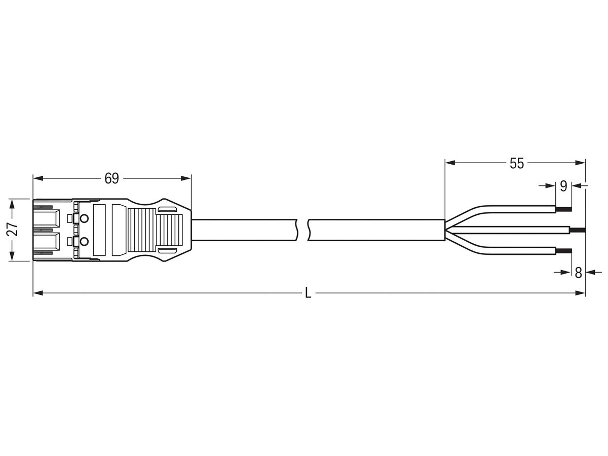 Anschlussleitung MIDI 3×1.5mm² 16A 250V 1m Cod.P Stecker-freies Ende rot Cca