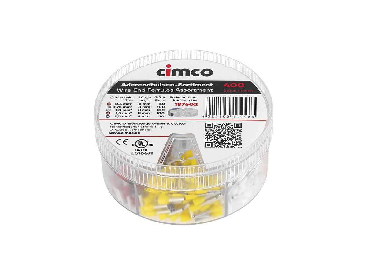 Sortimentsdose Cimco Aderendhülsen isoliert