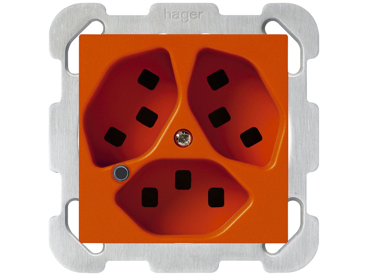 UP-Steckdose Hager kallysto 3×T23 beleuchtet B orange