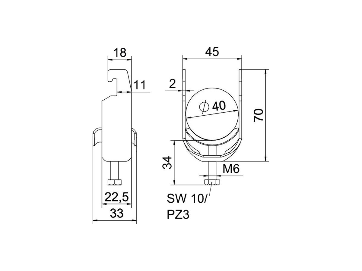 Schnellverleger BET 2056 U-Fuss Metall 34…40mm 1×Kabel A4 1.4571