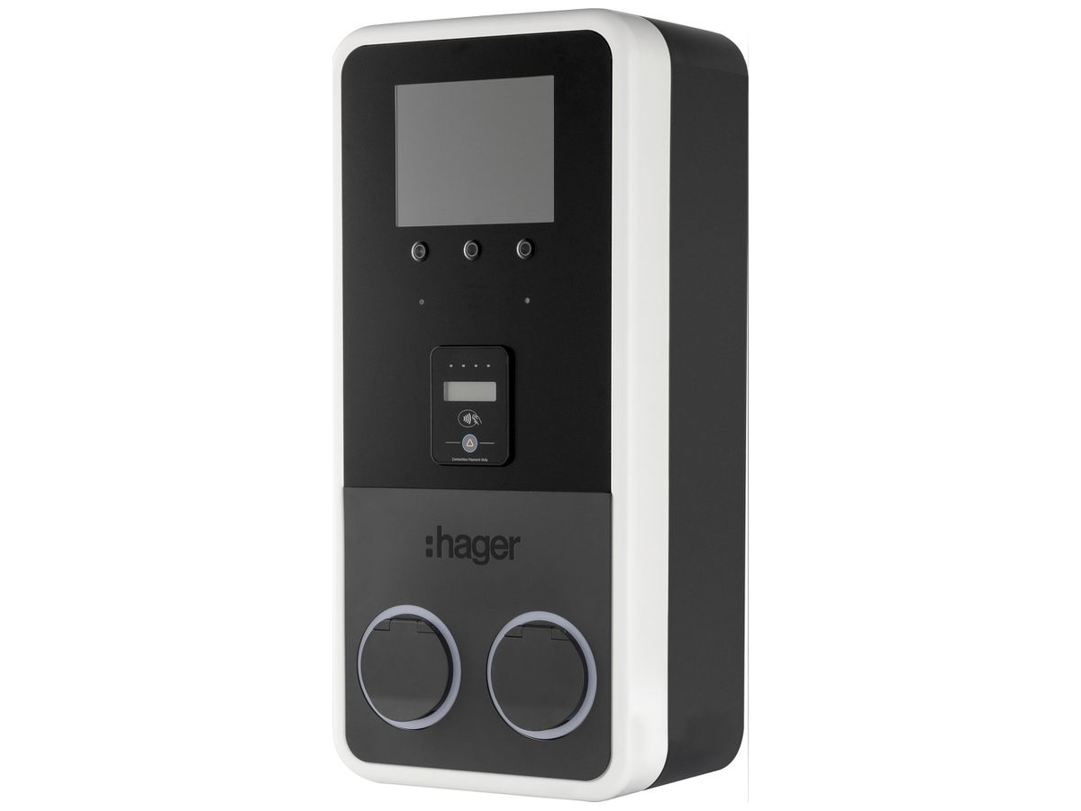 Ladestation Hager witty park 2 3Ph 22kW 2×22kW IP55 342×680×220mm