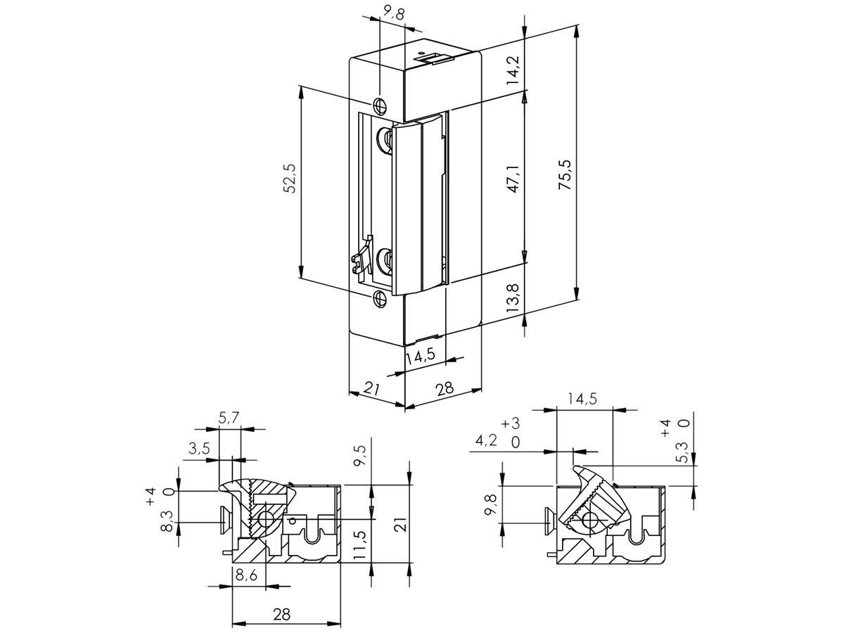 Türöffner BSW B7010--K, 10…24V AC/DC, stromlos geschlossen, Standardfalle