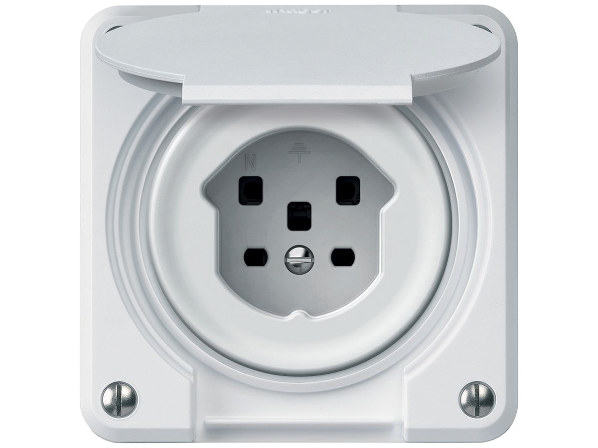 UP-Steckdose robusto 1×T25 16A 400V 86×86mm IP21 weiss