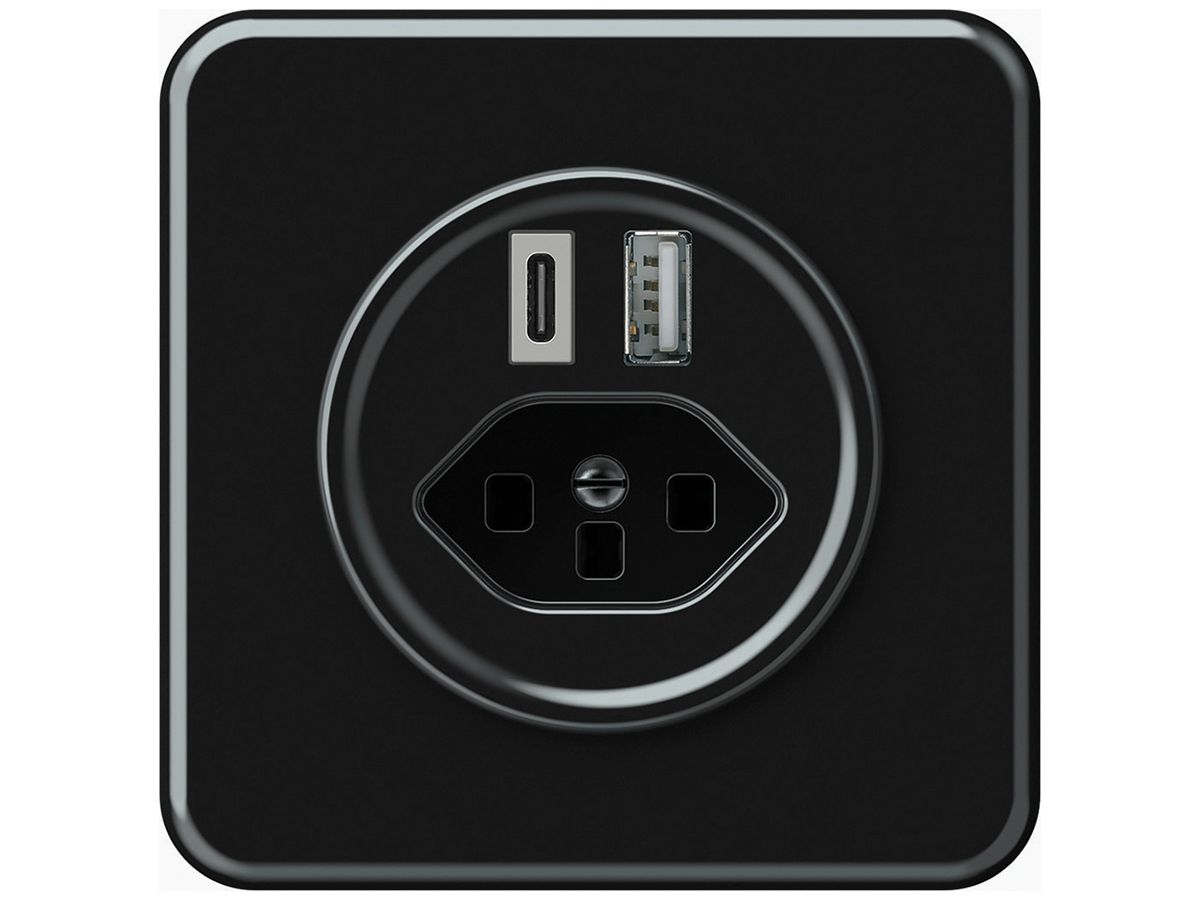 UP-USB-Ladesteckdose origin 1×USB-A 1×USB-C 3000mA 5V mit Typ 23 schwarz