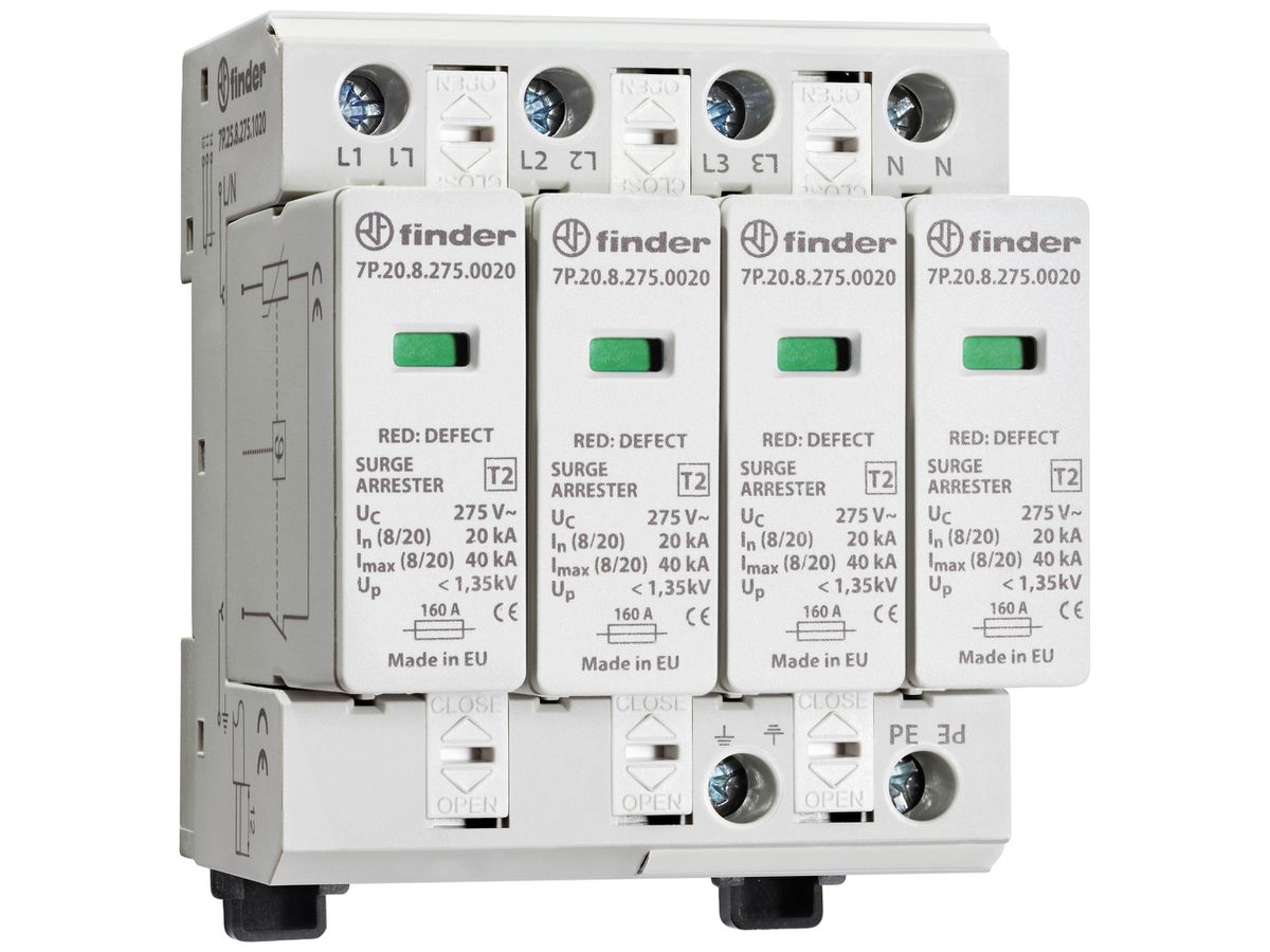 Überspannungsschutz FINDER 7P.25 SPD Netzform DC TN-S 4L 230V 160A 4TE
