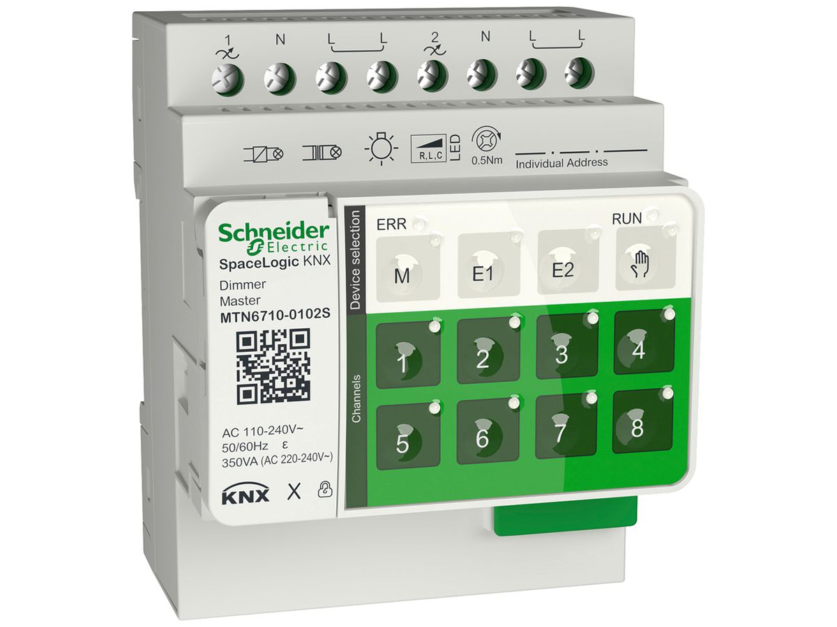 REG-Dimmaktor KNX SpaceLogic 2 Ausgänge 350W universal 110…240V IP20 4TE