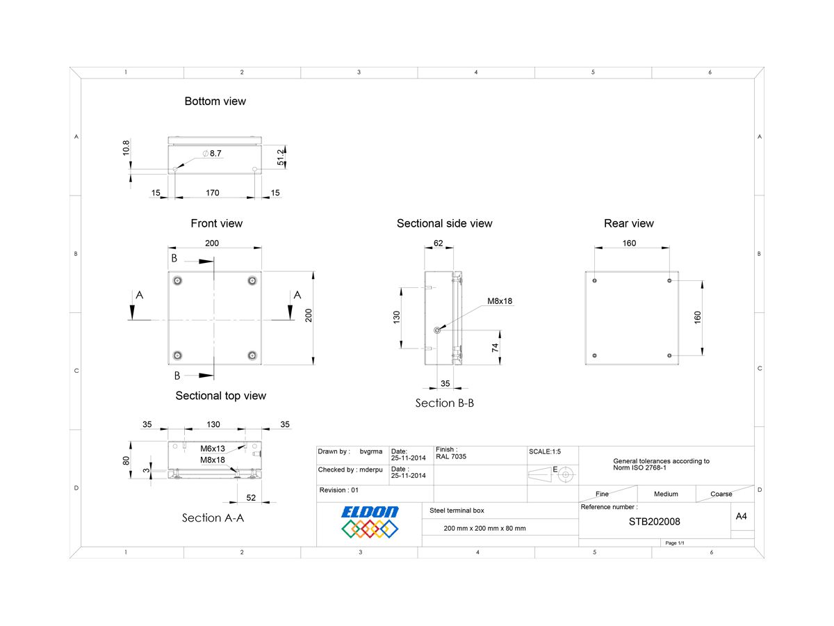 Klemmenkasten nVent HOFFMAN STB 200×200×80mm IP66 grau