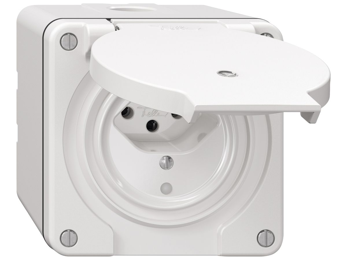 AP-Steckdose NEVO SNAPFIX® 1×T13 10A 250V beleuchtet 87×87×70mm IP21 ws