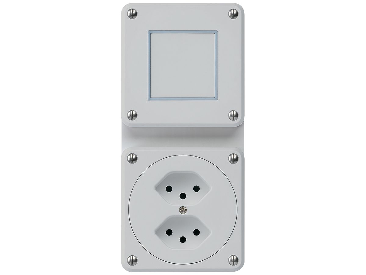 UP-Kombination Hager robusto I-I vertikal 3/1L+2×Typ 13, ohne Abdeckung, grau