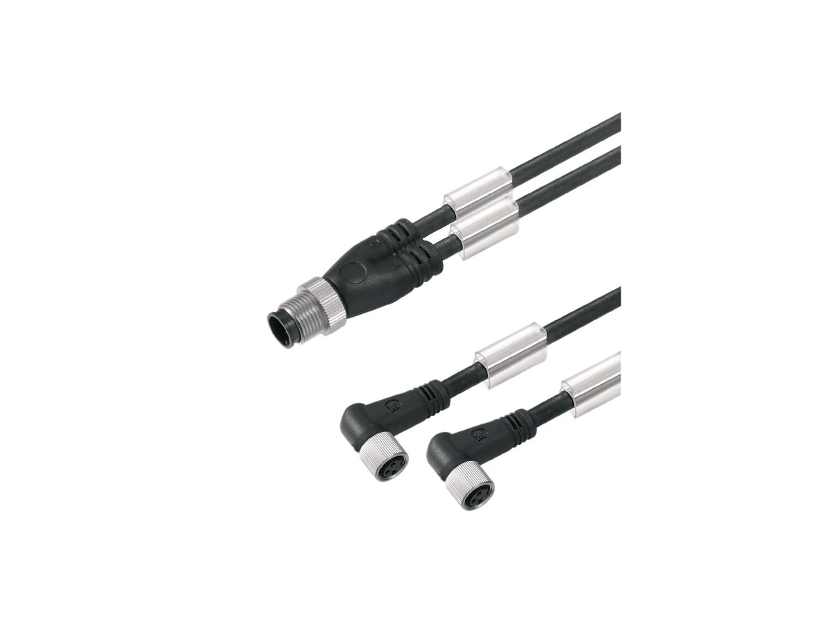 Adapterkabel Weidmüller M12/M8 3L 3m Stift gerade/2×Buchse gewinkelt PUR schwarz