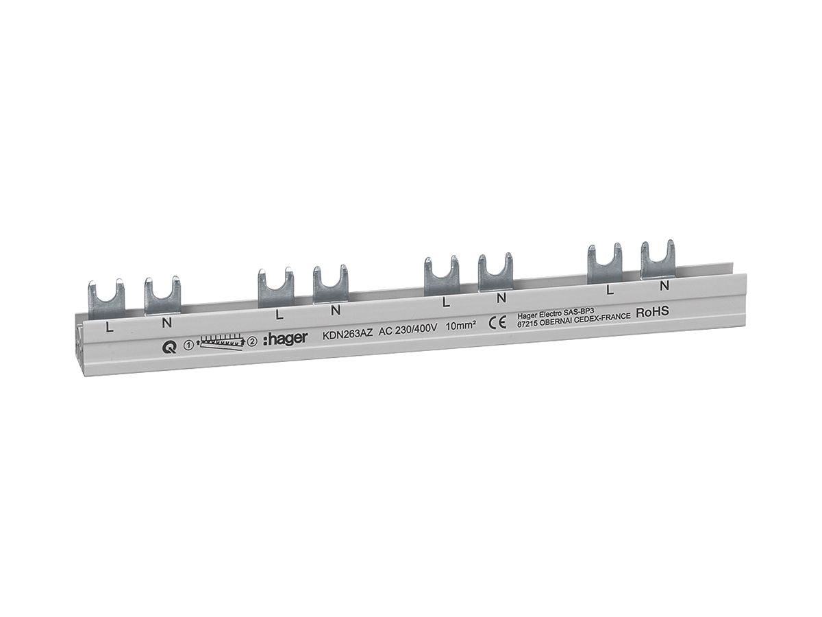 Gabel-Phasenschiene Hager 2P 10mm² für ARFxxxD 12 Module