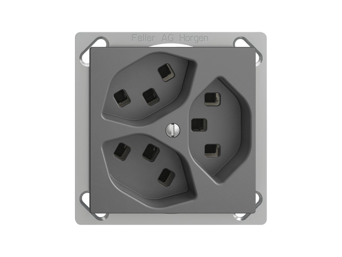 EB-Steckdose 3×T23 16A EDIZIOdue dunkelgrau, mit Steckklemmen
