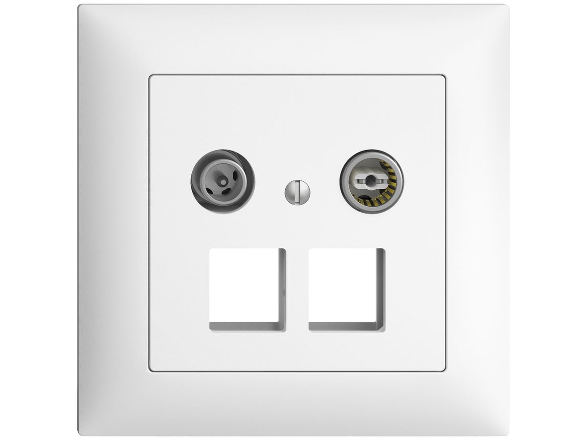 UP-Multimediadose 15dB EDIZIOdue FMI, Durchgangsdose, f.2×RJ45 Keystone, weiss