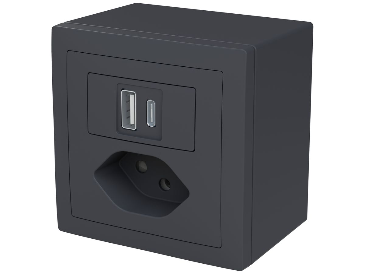 AP-USB-Ladesteckdose ABB Sidus 1×USB-A 1×USB-C + T13 3000mA OUT:5V an