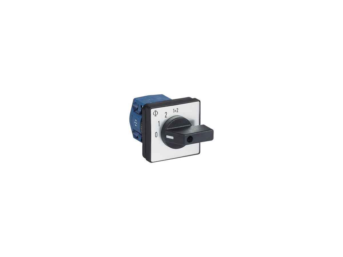 EB-Drehschalter K&N, 20A/690V -/2L, Griff sz, 48×48mm, Ø6mm, "0-1-2-1+2"
