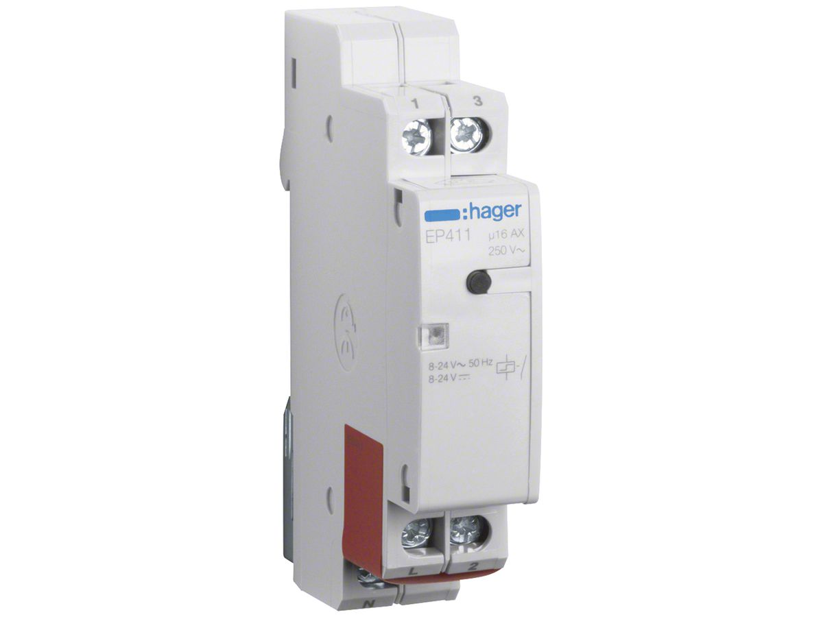 REG-Schrittschalter Hager 1TE 8…24VAC/DC 1500W 0 Öffner 1 Schliesser 0 Wechsler