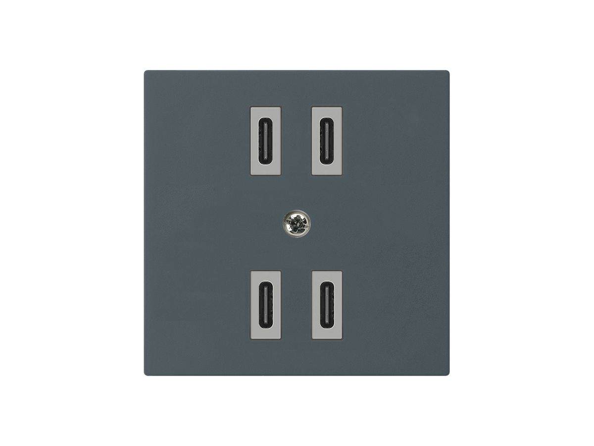 USB-Ladesteckdose Hager kallysto 2×C-C 2×20W oder 4×10W 5V 60×60mm anthrazit