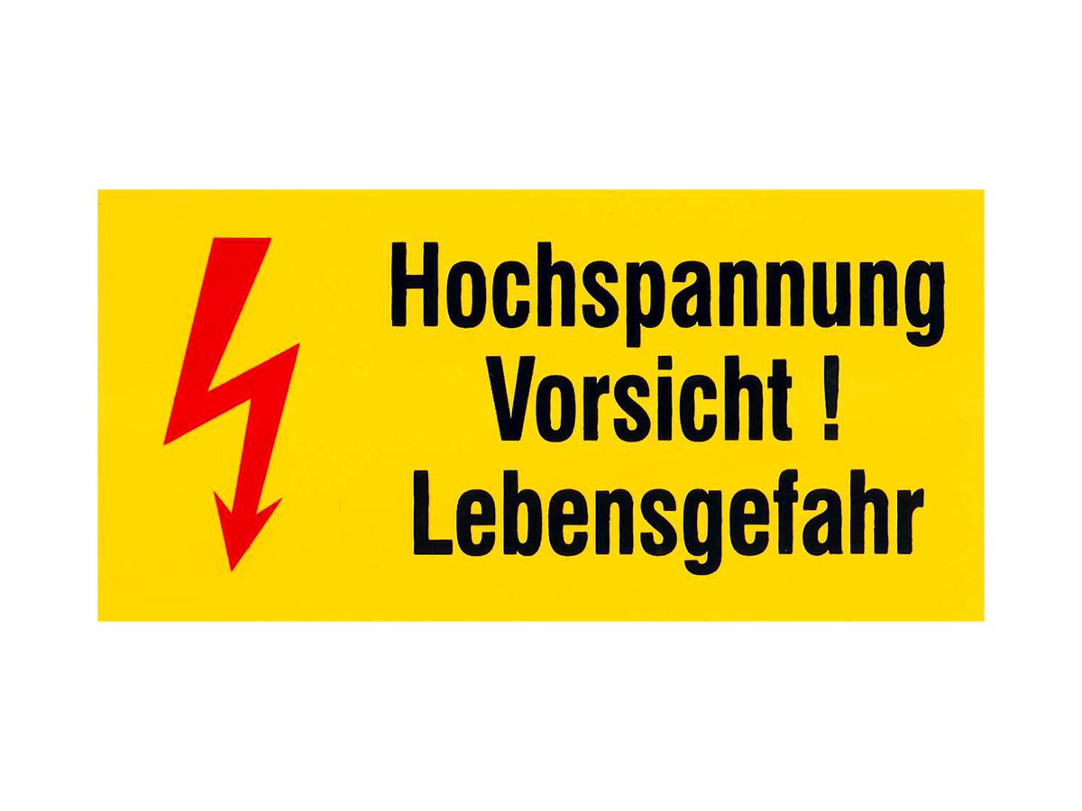 Warnschild Kunststoff 105×51mm (Hochspannung) gelb/schwarz