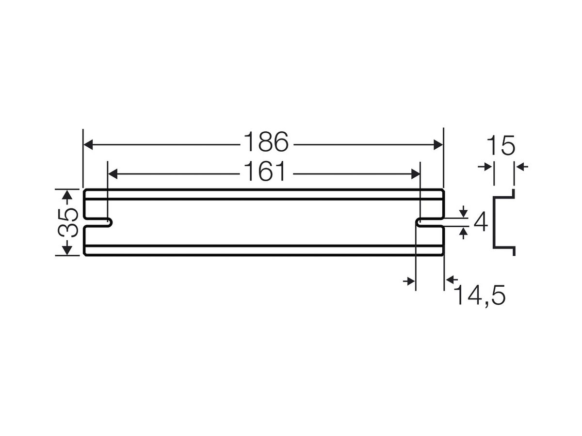 Tragschiene Hensel, 186mm, für DK / KF / EB 35…
