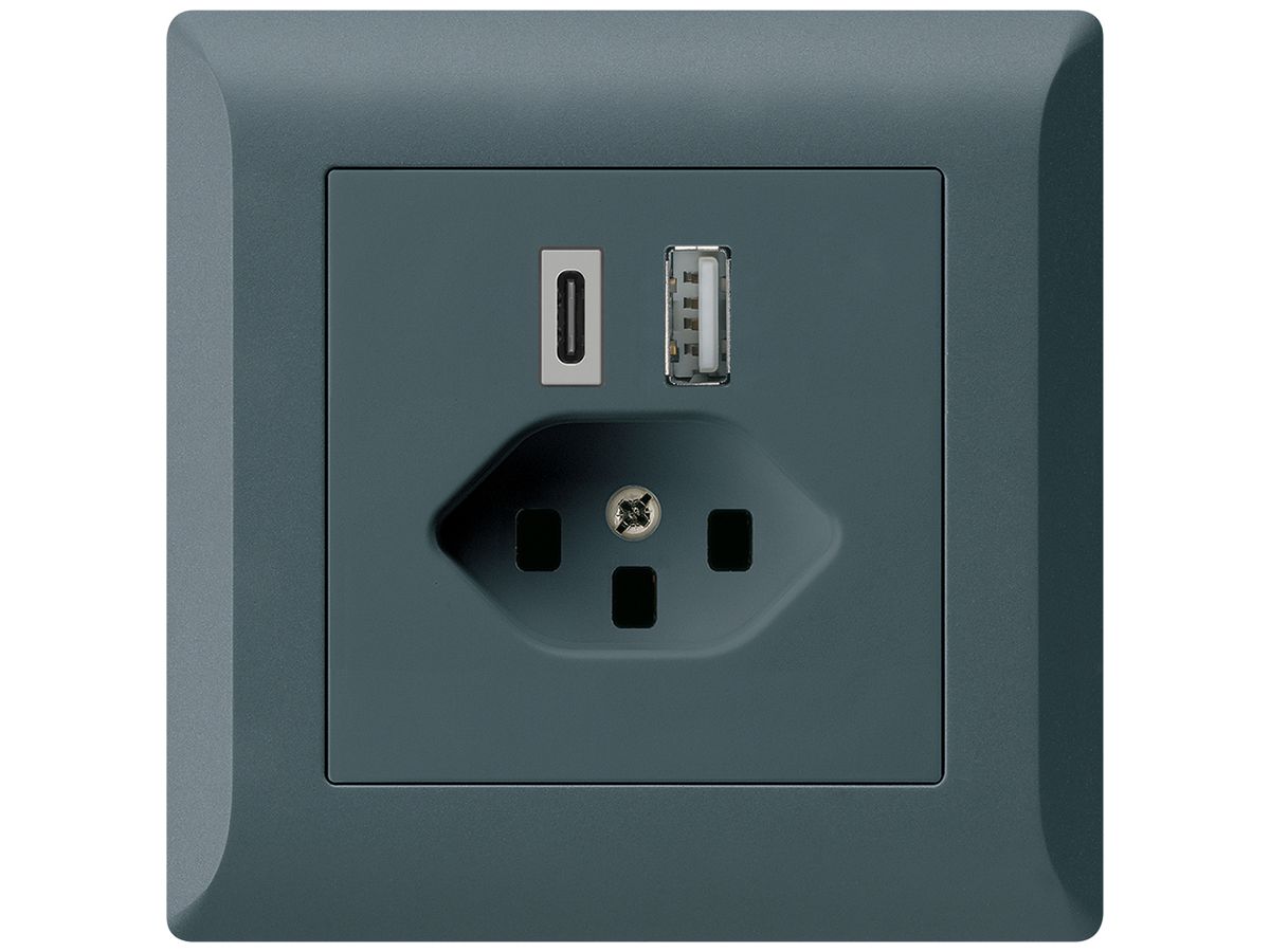 UP-USB-Ladesteckdose kallysto.line 18W PD 1×Typ A 1×Typ C T23 anthrazit