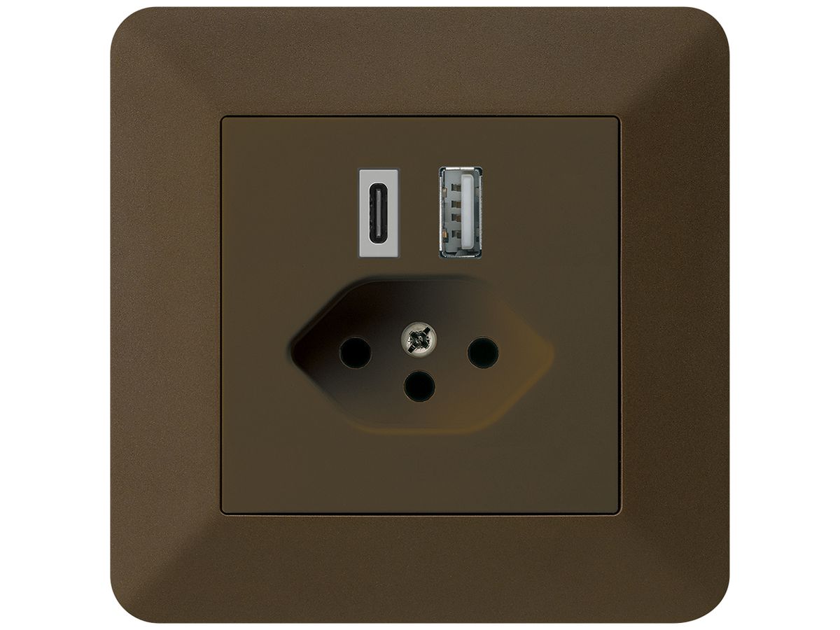 UP-USB-Ladesteckdose kallysto.trend 18W PD 1×Typ A 1×Typ C T13 braun