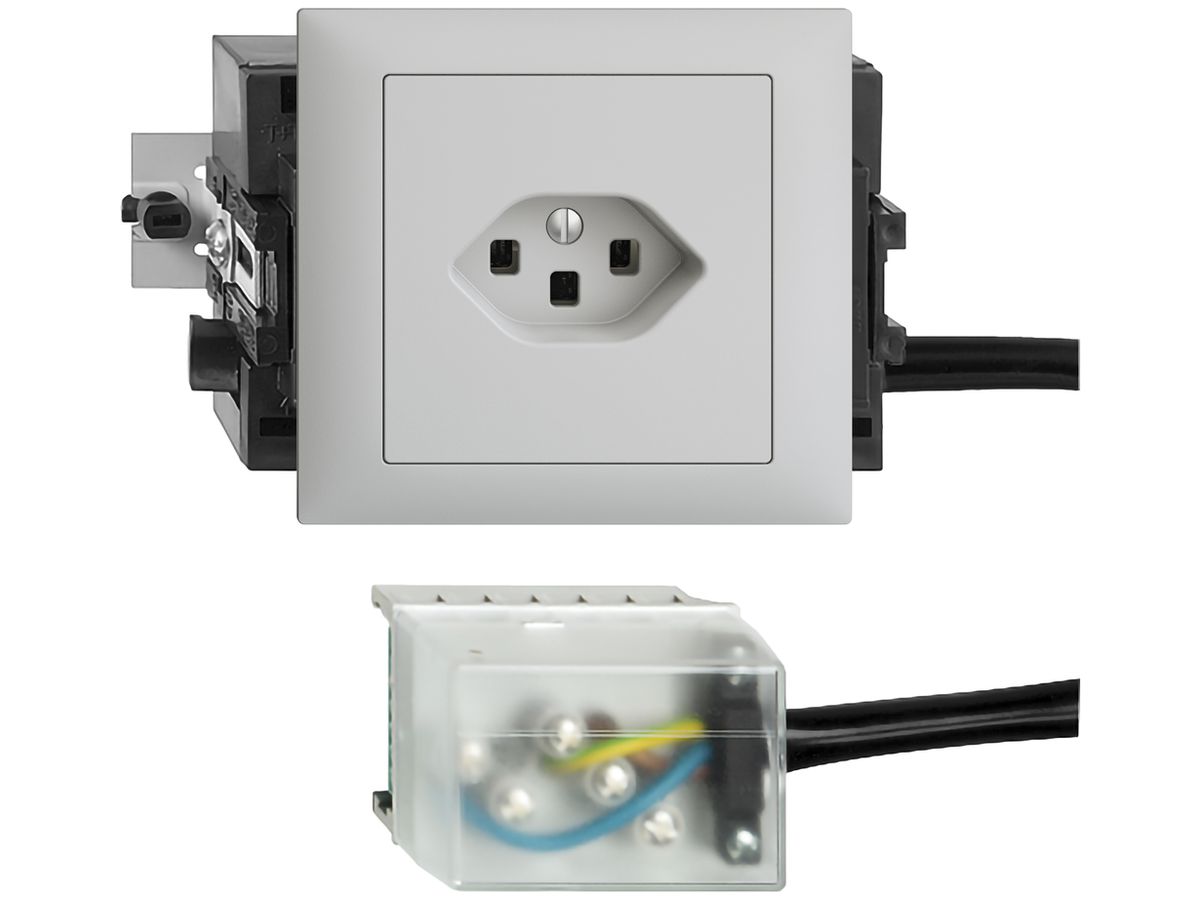 EB-Steckdose EDIZIOdue T23 L2 46…69mm hellgrau für Flachkabel Powerbus