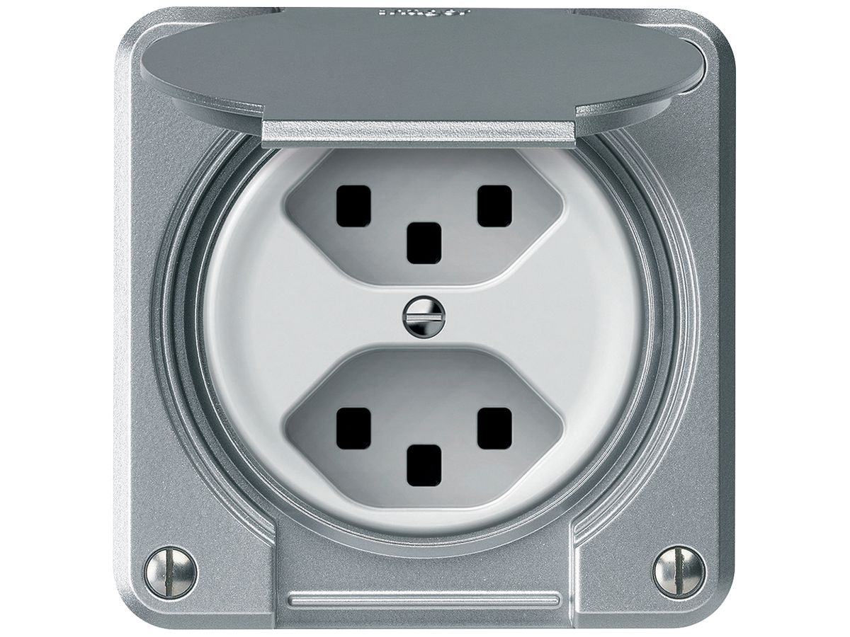 Steckdose robusto 2×T23 16A 250V 86×86mm IP21 Aluminium