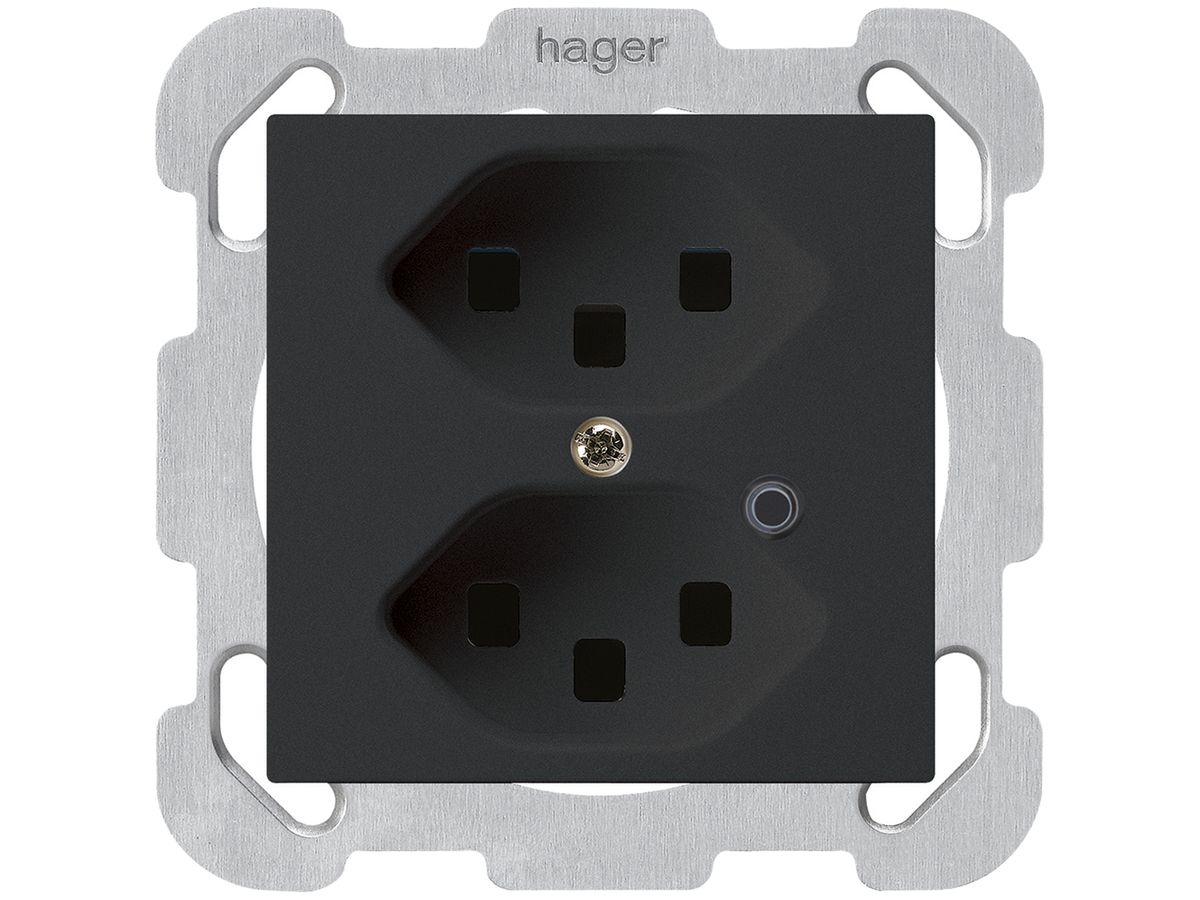 UP-Steckdose Hager kallysto 2×T23 beleuchtet B schwarz