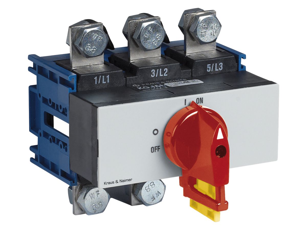 EB-Lasttrennschalter f.DIN 3P, 125A, Front: 0-1, gu, 112×45mm, Sperrvor.rt/gb