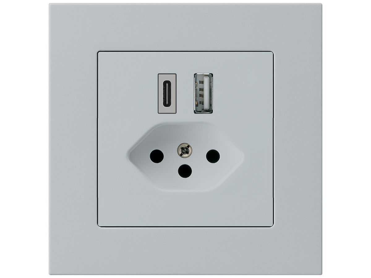 UP-USB-Ladesteckdose kallysto.pro 18W PD 1×Typ A 1×Typ C T13 hellgrau
