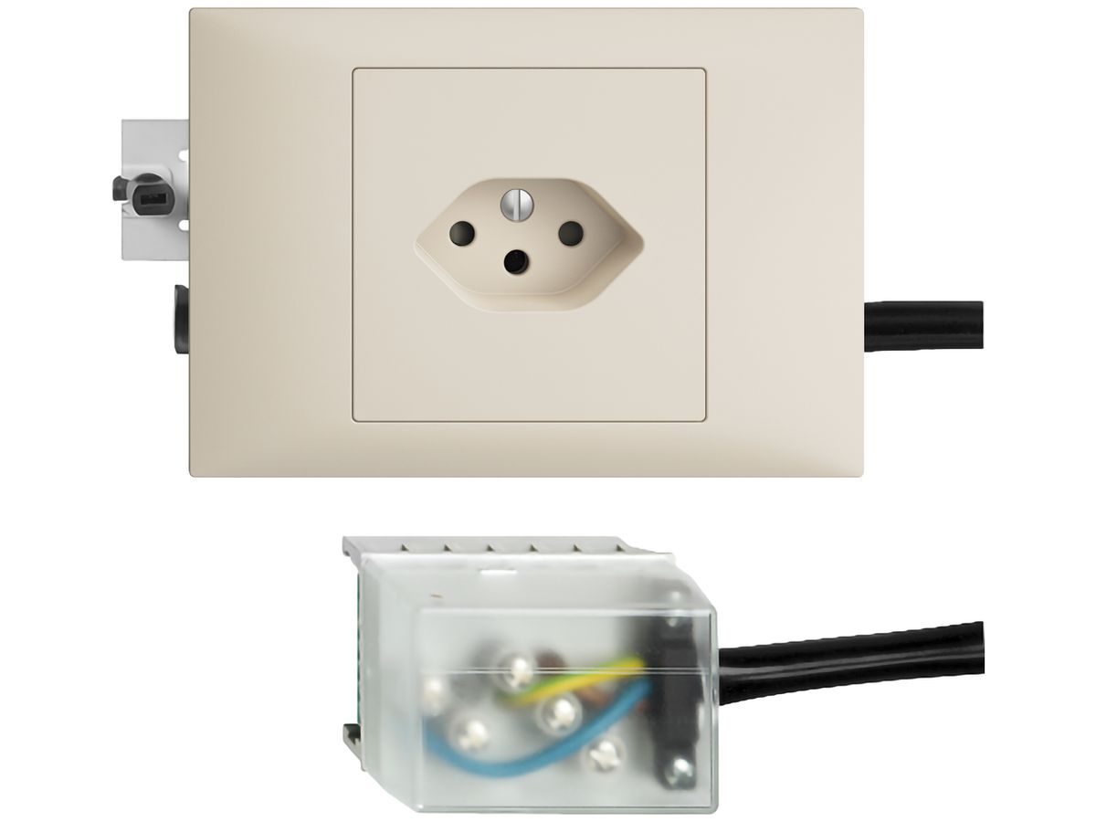 EB-Steckdose T13 L2 EDIZIOdue crema, 49…69mm für Flachkabel Powerbus