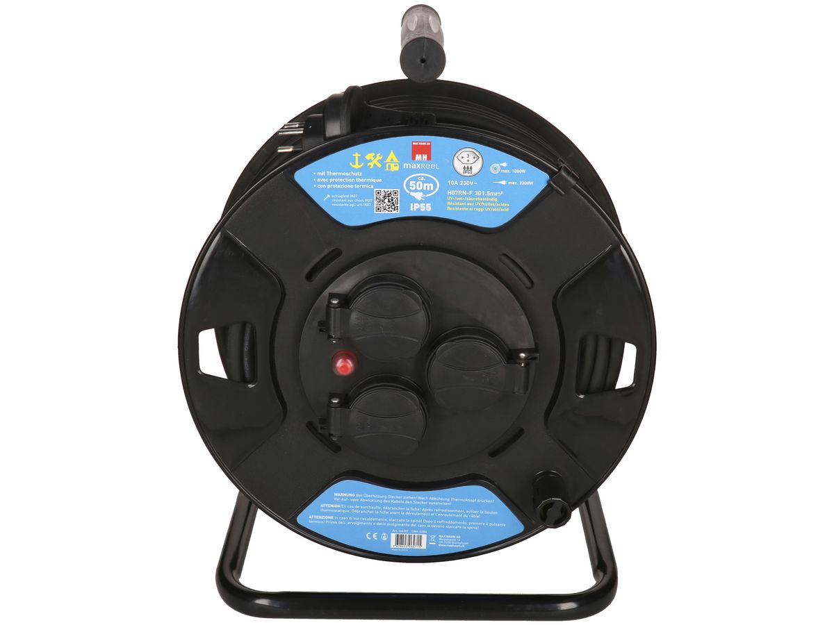 Kabelrolle MAX HAURI Kunststoff 230V 10A 3×T13 50m 3×1.5mm² IP55 schwarz