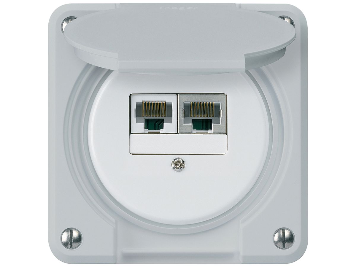 UP-Anschlussdose robusto IP55 grau 1×RJ45/s 1×RJ45/u getrennt