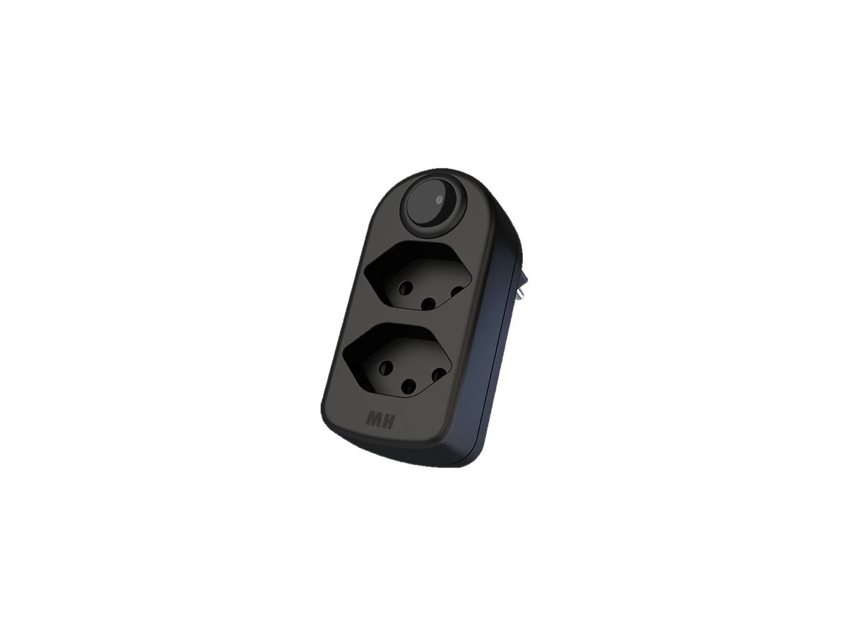 Mehrfach-Stecker MAX HAURI ADAPT SPLIT 10A Mit Ein-/Ausschalter 2×T13 schwarz