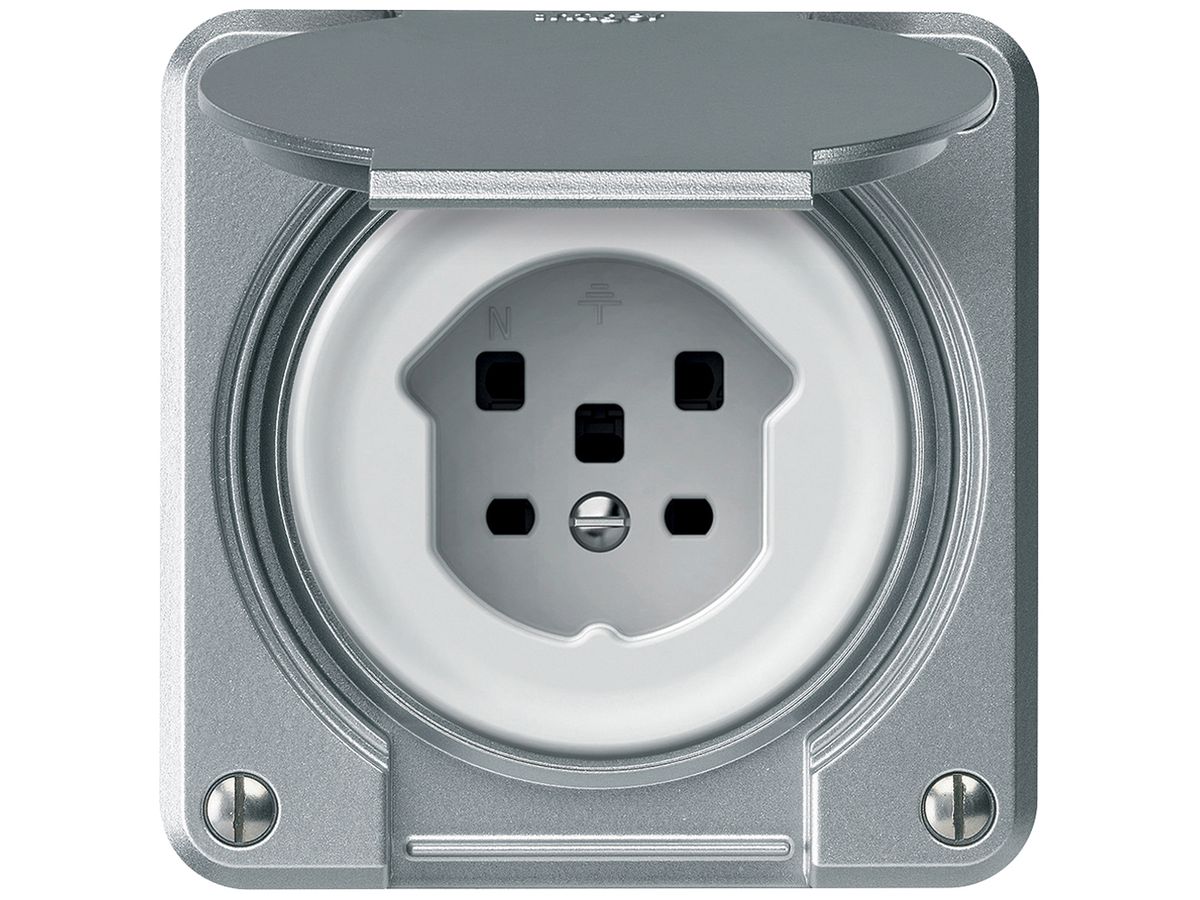 UP-Steckdose robusto 1×T25 16A 400V 86×86mm IP21 Aluminium