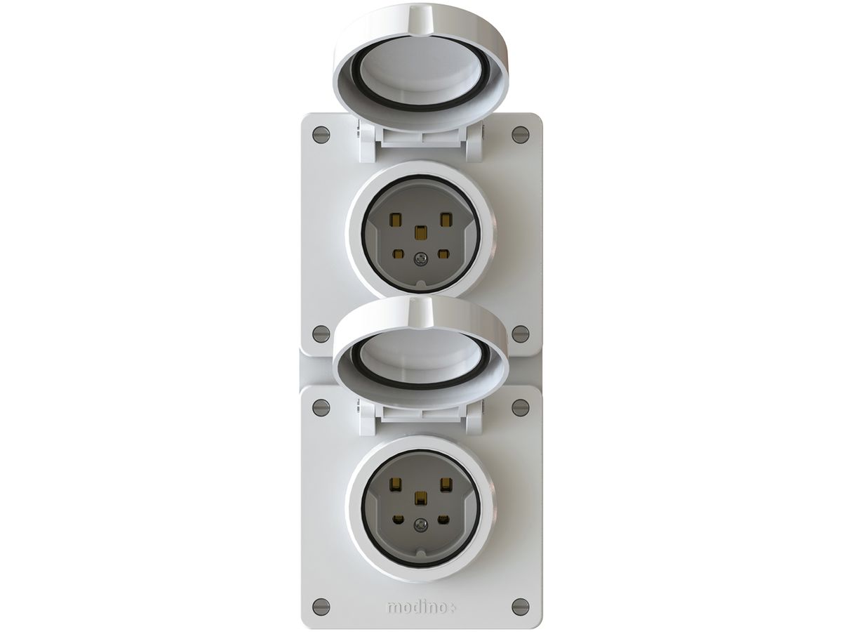 UP-Kombination EXO 2×1, 2×Steckdose Typ 25, IP55, weiss