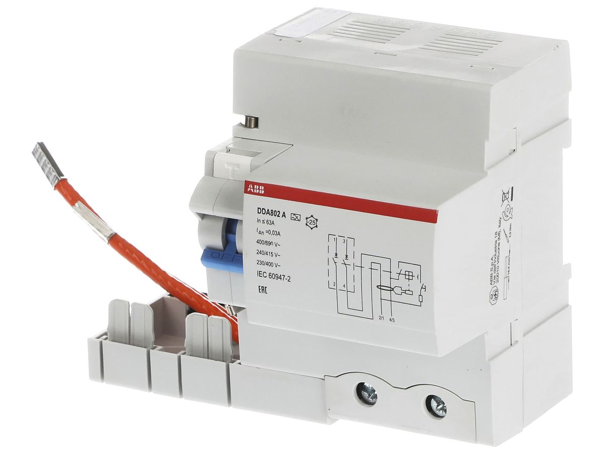 Fehlerstrom-Block ABB DDA802 A-63/0.03 2P 230V A-0.03A 63A 0.25kA 4.5TE