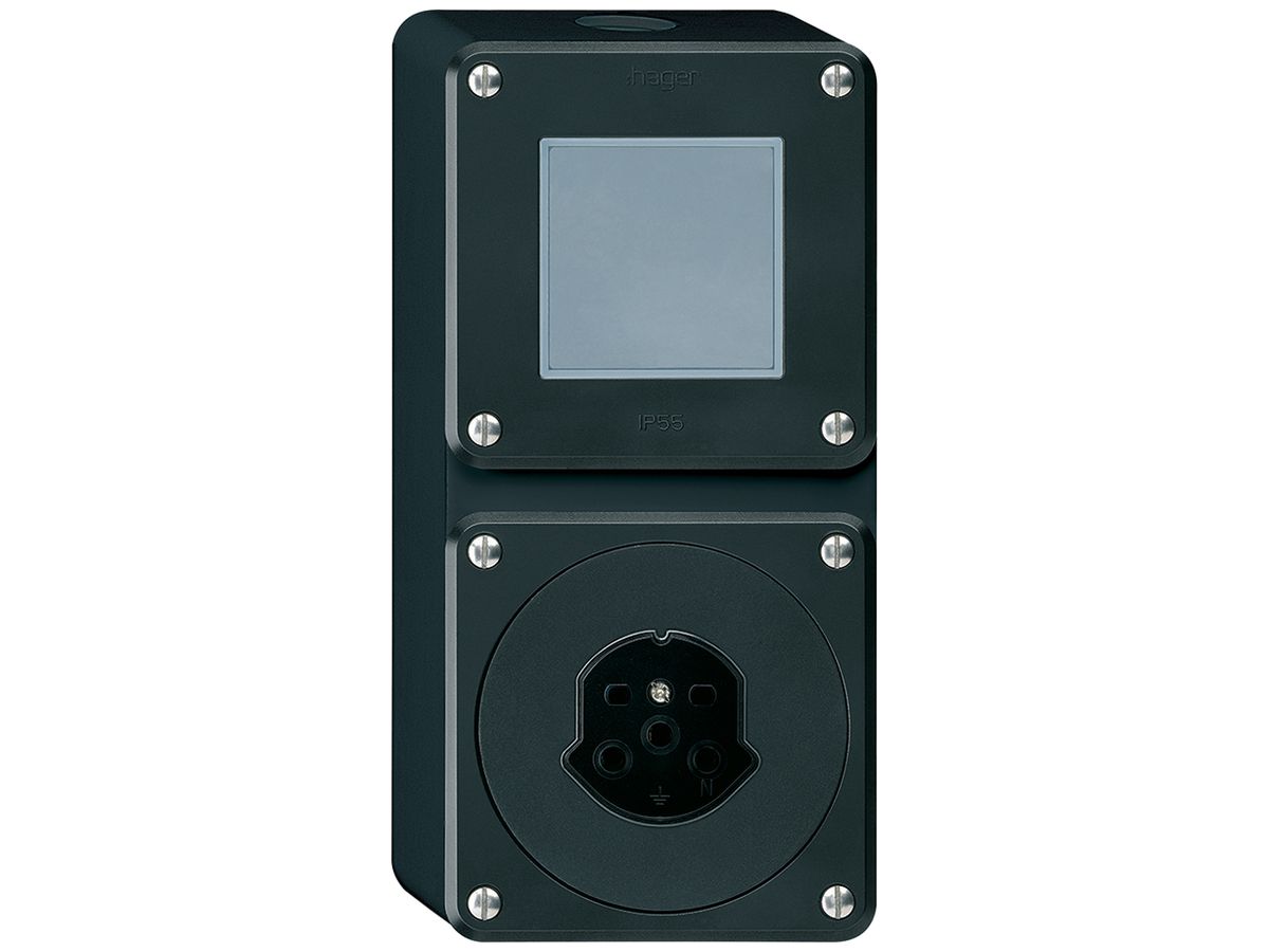 AP-Kombination Hager robusto I-I vertikal 3/1L+Typ 15, ohne Abdeckung, schwarz