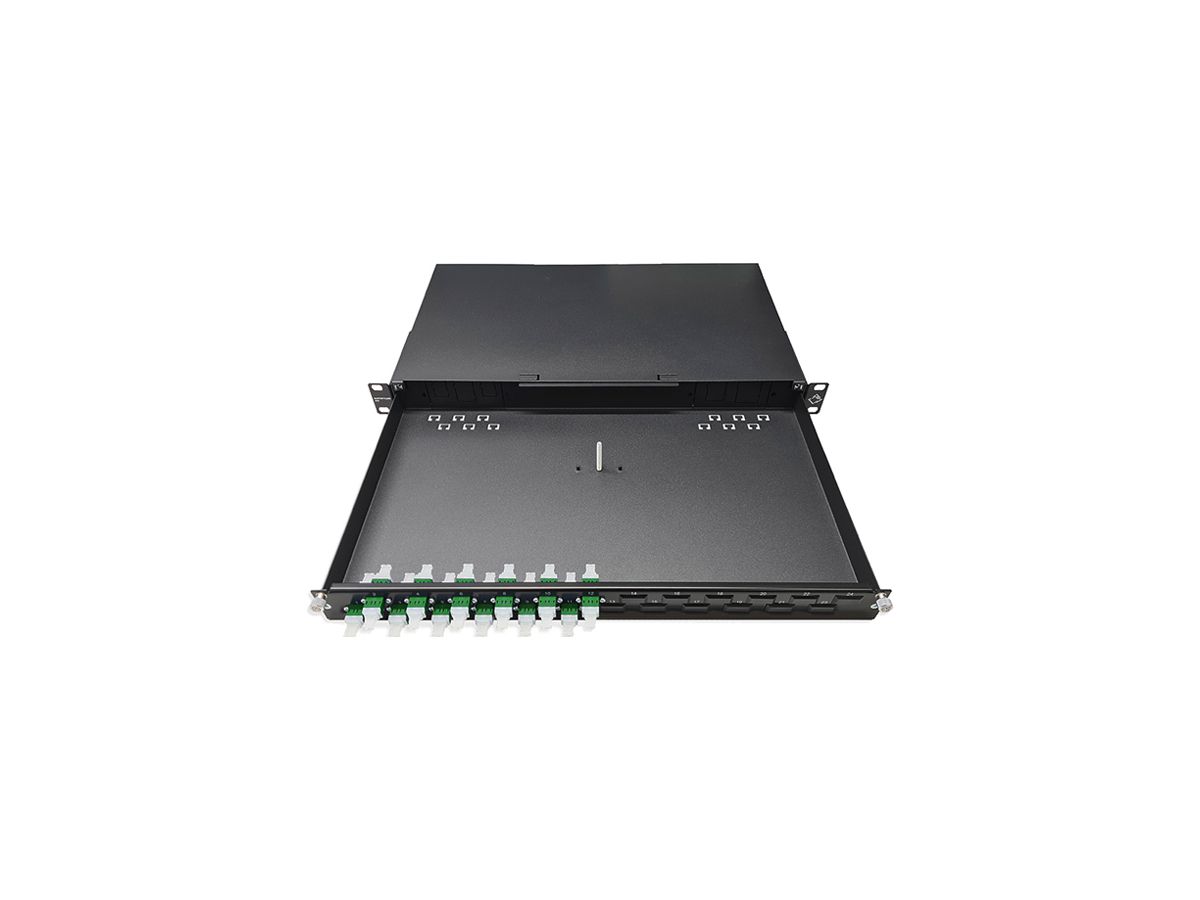 Breakoutbox 19" Dätwyler OV-SO 12×LCD/APC grün OS2 versetzt 1HE schwarz
