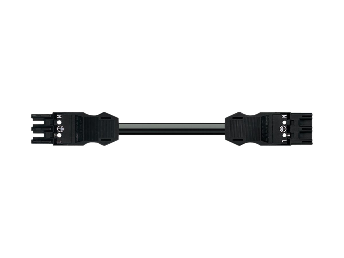 Verbindleitung 3×1.5mm² L 8m schwarz mit Buchse/Stecker WAGO