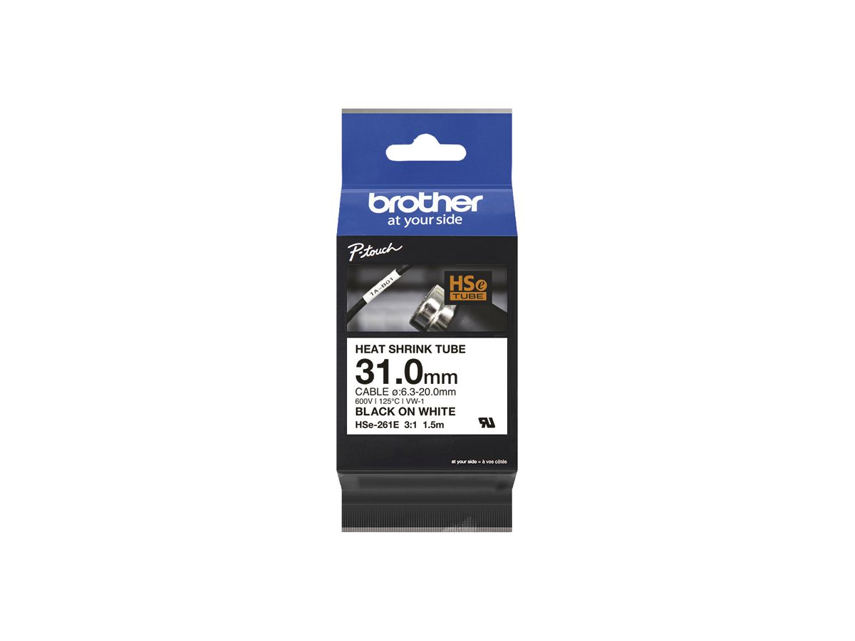 Schrumpfschlauch Brother HSE-261E 1.5m×Ø31mm für Kabel Ø20…6.3mm ws-sz