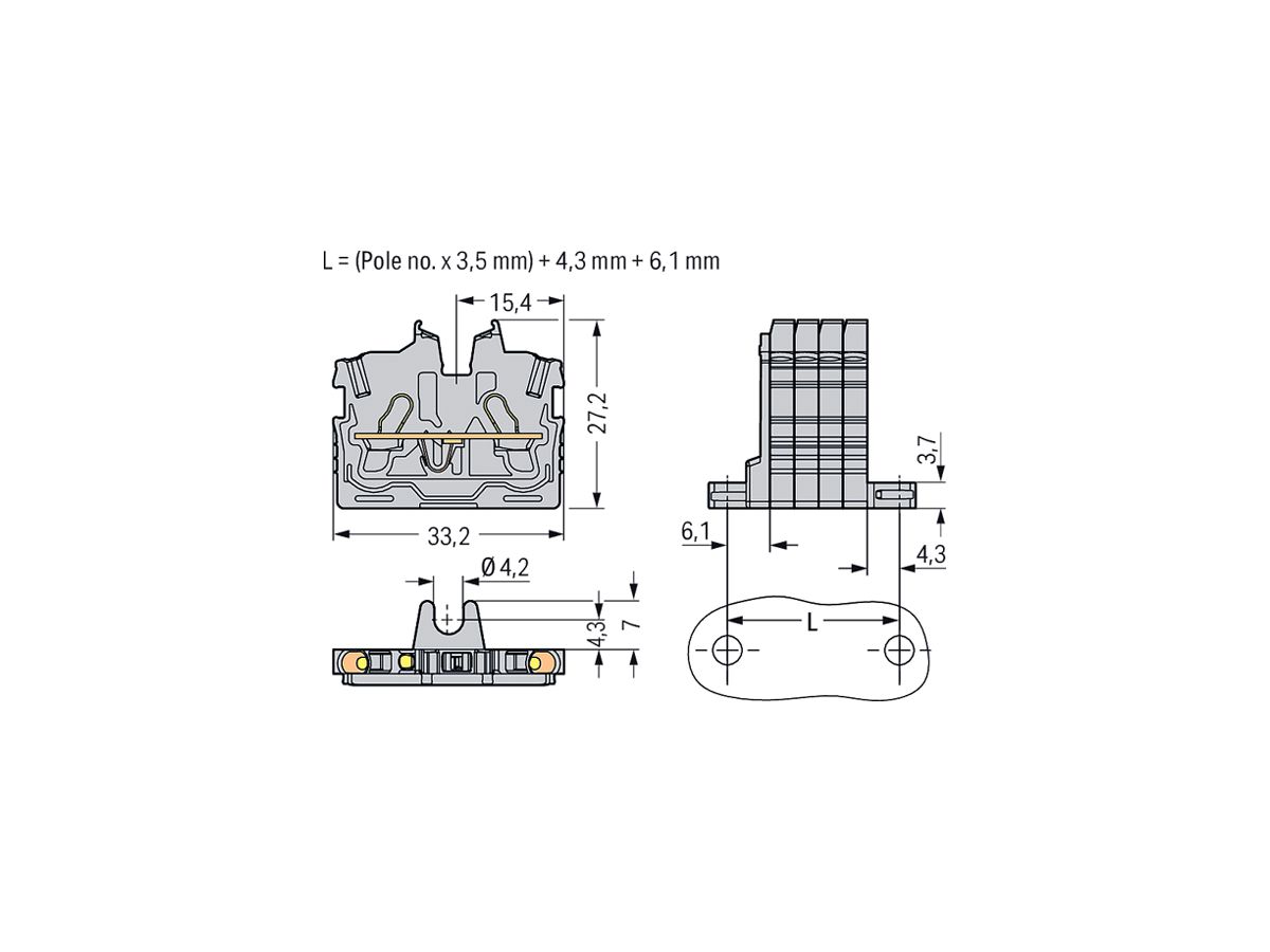 Durchgangsklemme WAGO TOPJOB-S 2050 1mm² 2L 13.5A 500V mit Endklemme blau