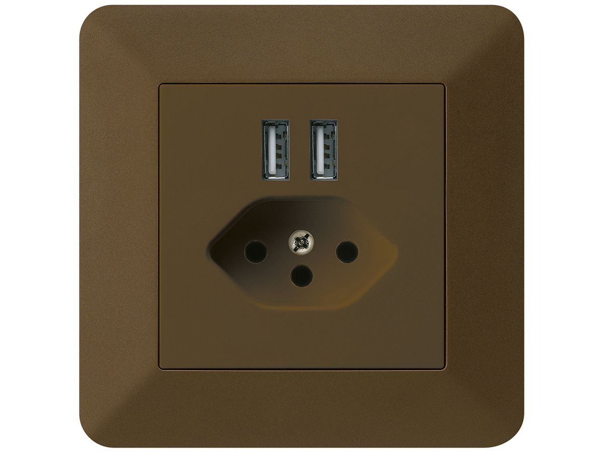 UP-Steckdose 2×USB & T13 kallysto.trend 2400mA braun