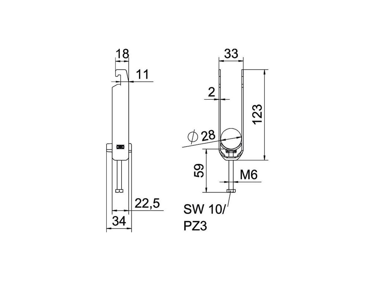 Schnellverleger BET 2056 U-Fuss Kunststoff 22…28mm 3×Kabel Stahl tfZn