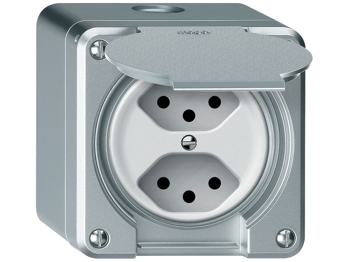 AP-Steckdose FI robusto 1×T23 30mA 16A 250V 86×86mm IP21 Aluminium