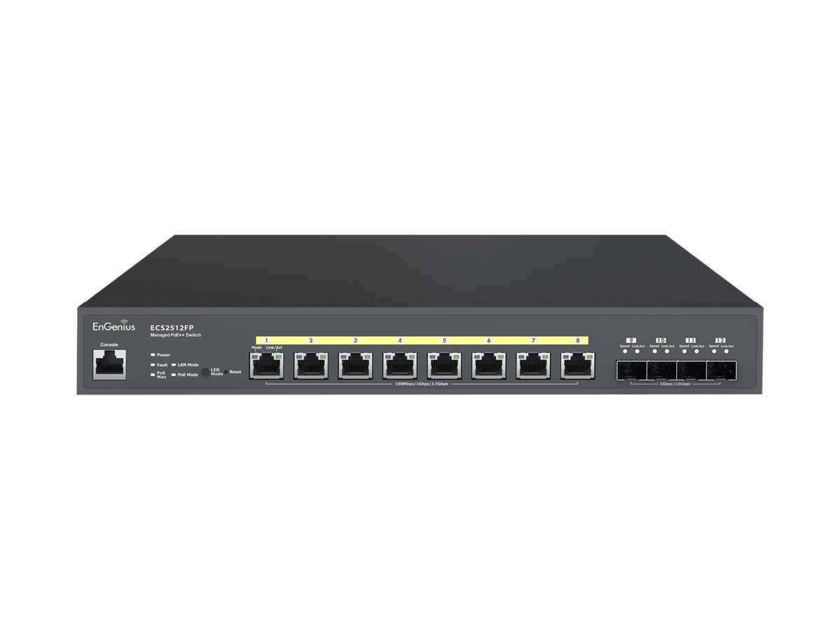 Cloud Switch EnGenius ECS2512FP, managed, PoE++, 8×2500T, 4×SFP, 240W