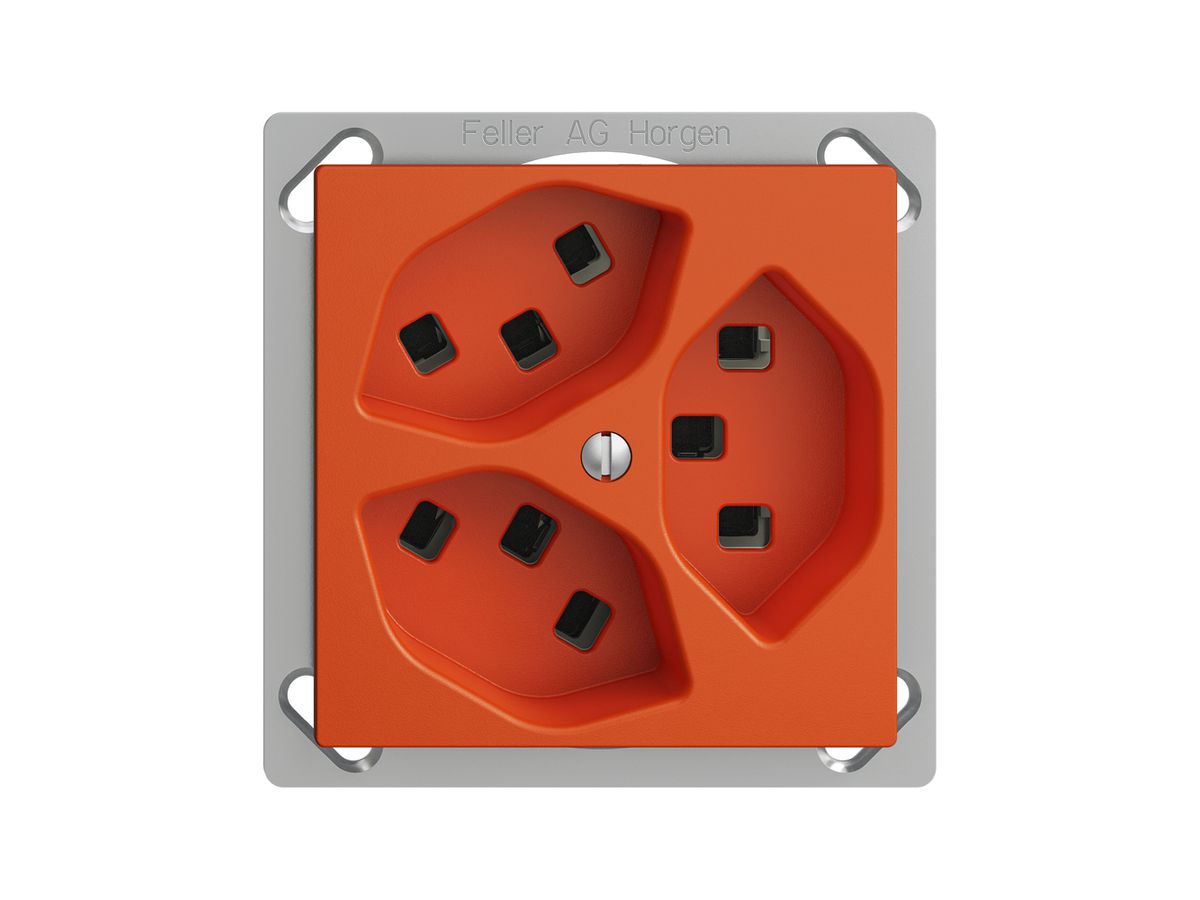 EB-Steckdose 3×T23 16A orange EDIZIOdue, mit Steckklemmen