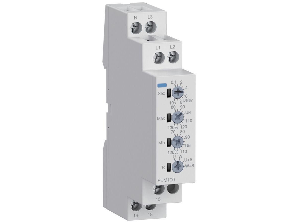 REG-Netzüberwachungsrelais Hager EUM100, 1LN/3LN 1W (5A/250V) 1TE