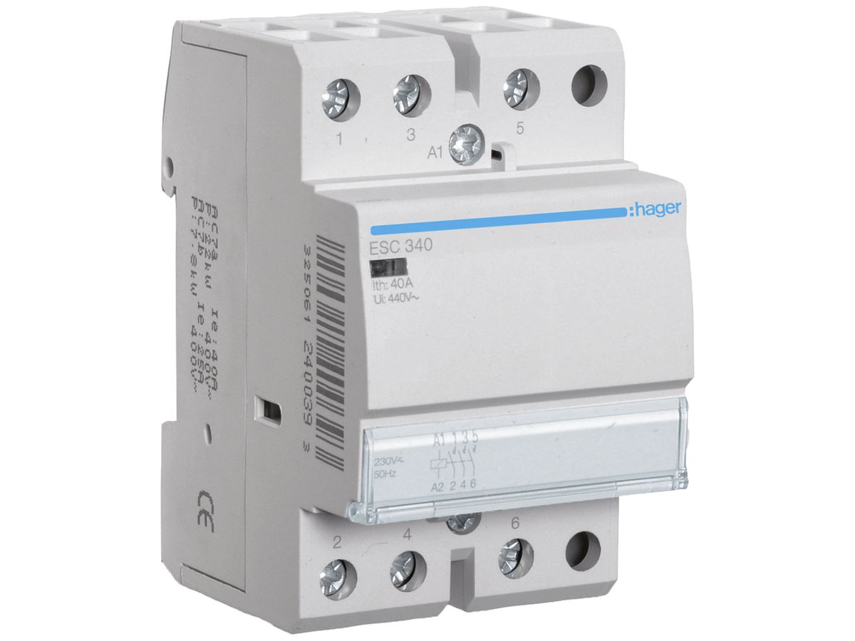 REG-Schütz Hager 230VAC 3 Schliesser 0 Öffner 40A 3TE