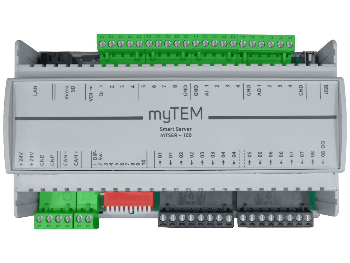 REG-Zentrale myTEM MTSER-100 24VDC 4×A/DI 8×DI 4×AO 8×DO LAN CAN USB-A